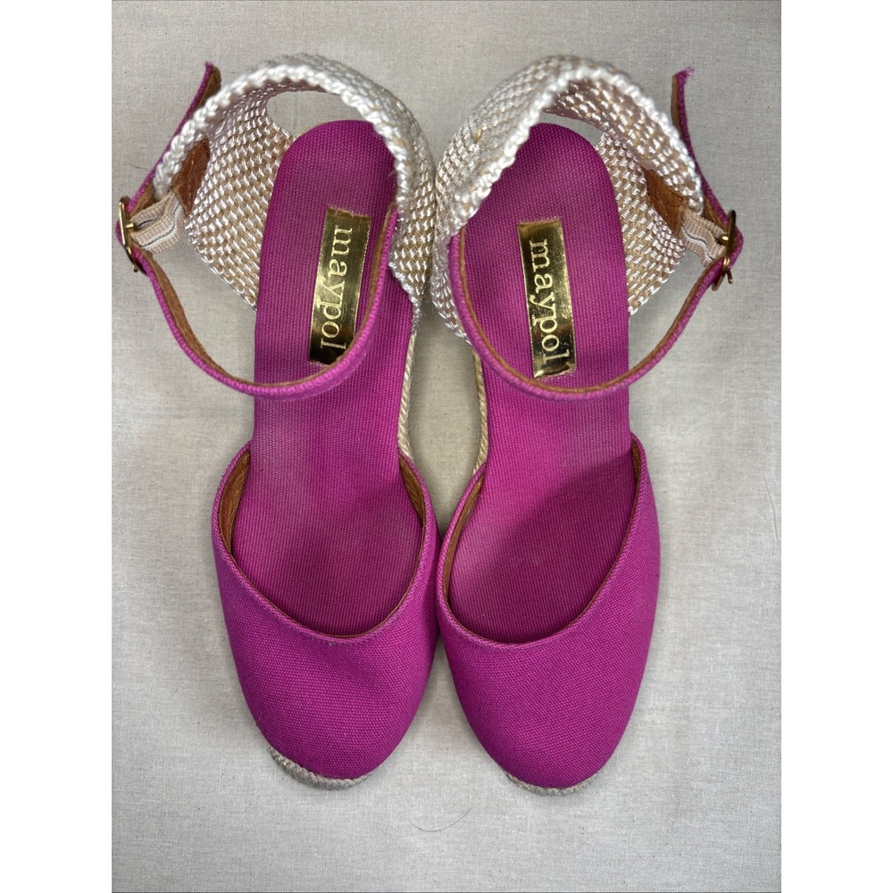 Maypol Espadrille Wedge Pink And Brown Jute 39/8 Womens Made in Spain